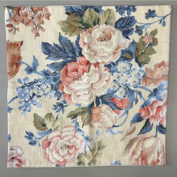 Pottery Barn Other - Pottery Barn Euro Pillow Cover Floral Tapestry Art in Pink  Blue Embroidered NEW